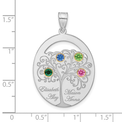 Sterling Silver Silver/Rhod Plated 4 Birthstone With 14K Bezel Family Pendant