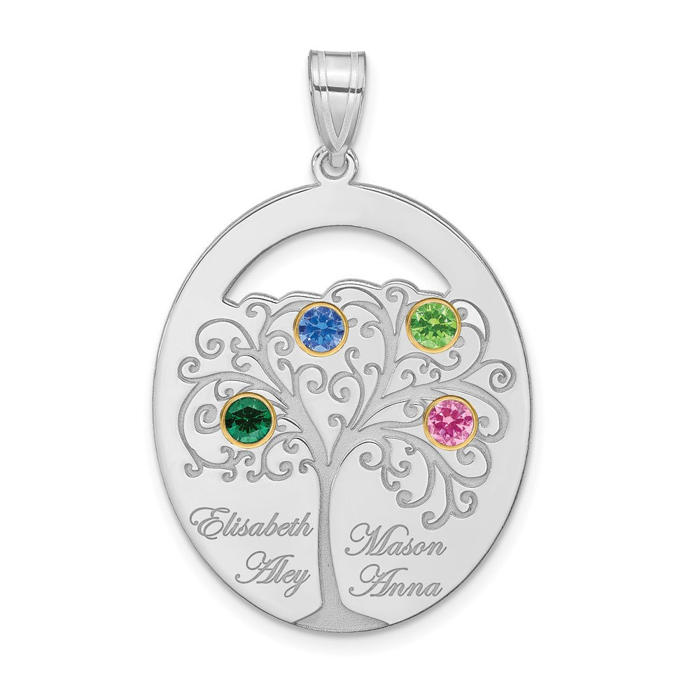 Sterling Silver Silver/Rhod Plated 4 Birthstone With 14K Bezel Family Pendant