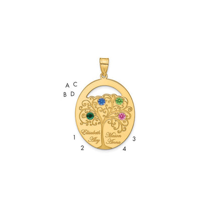Gold Plated Sterling Silver/Gold 4 Birthstone With Ss Bezel Family Pendant