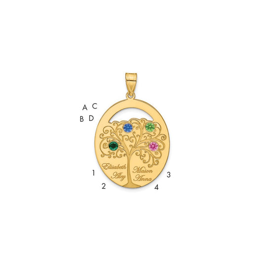 Gold Plated Sterling Silver/Gold 4 Birthstone With Ss Bezel Family Pendant
