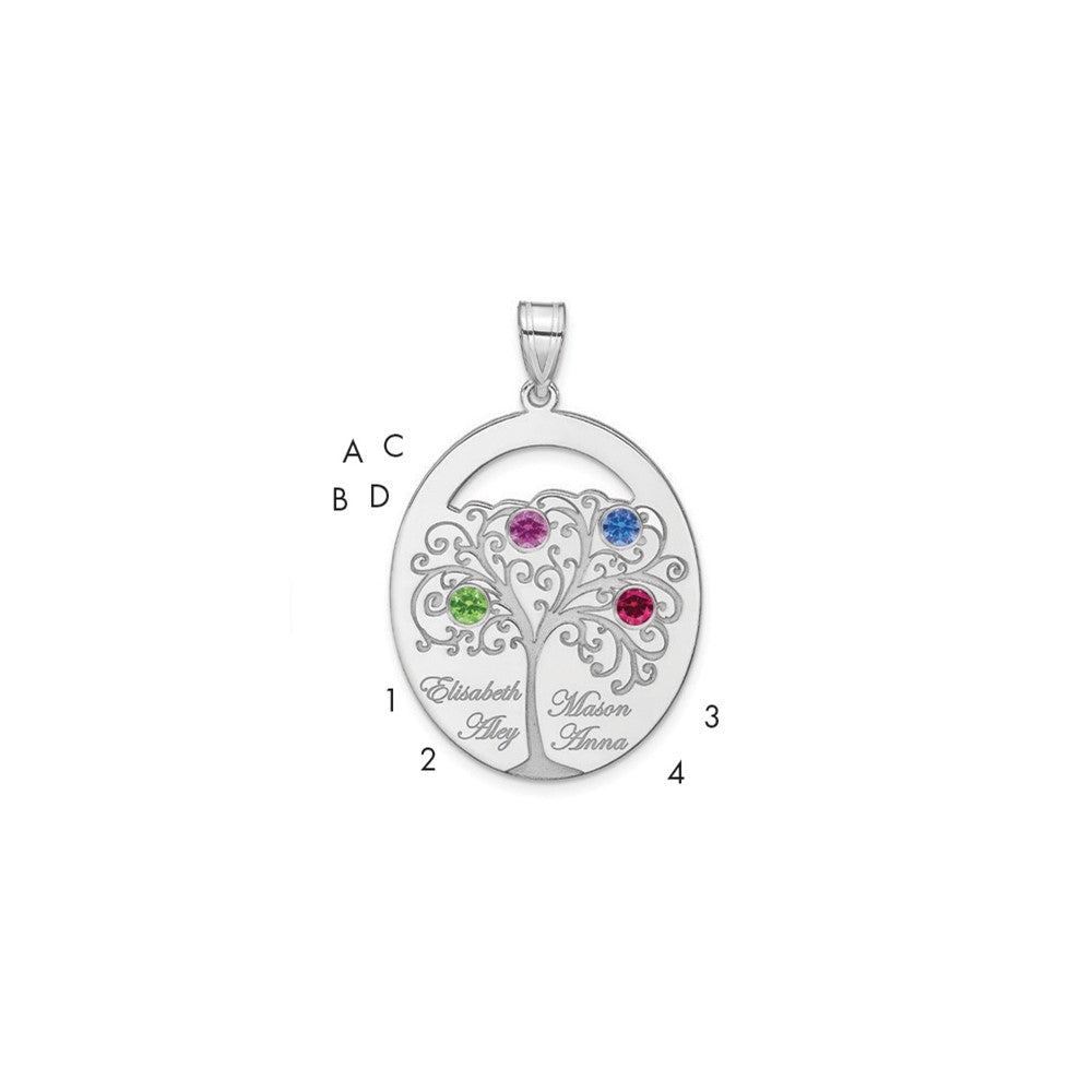 Sterling Silver Silver/Rhod Plated 4 Birthstone With Ss Bezel Family Pendant