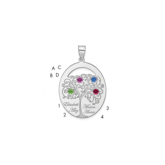 Sterling Silver Silver/Rhod Plated 4 Birthstone With Ss Bezel Family Pendant