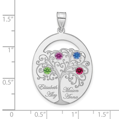 Sterling Silver Silver/Rhod Plated 4 Birthstone With Ss Bezel Family Pendant