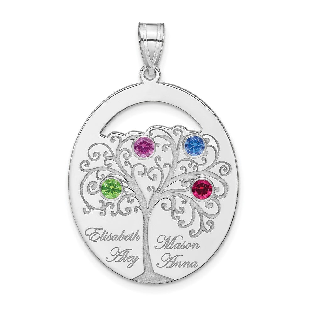 Sterling Silver Silver/Rhod Plated 4 Birthstone With Ss Bezel Family Pendant