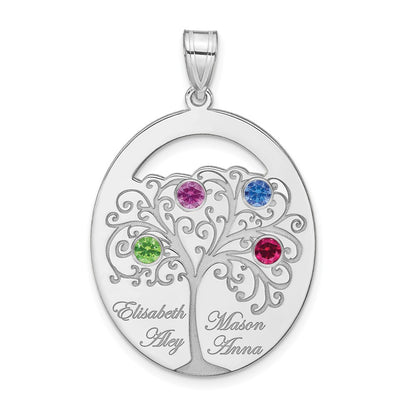 Sterling Silver Silver/Rhod Plated 4 Birthstone With Ss Bezel Family Pendant