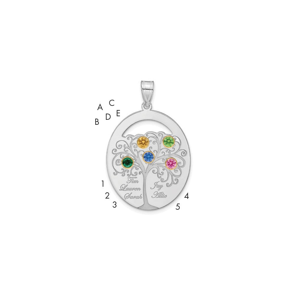 Sterling Silver Silver/Rhod Plated 5 Birthstone With 14K Bezel Family Pendant