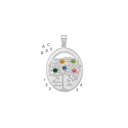 Sterling Silver Silver/Rhod Plated 5 Birthstone With 14K Bezel Family Pendant