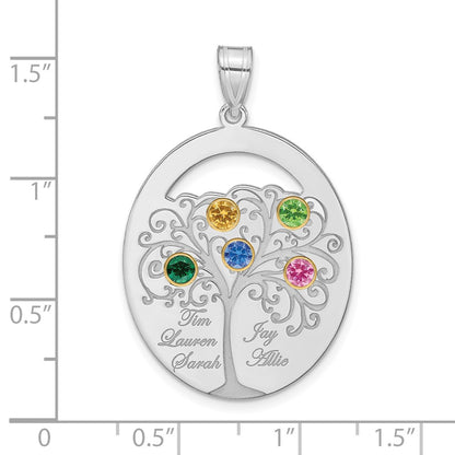 Sterling Silver Silver/Rhod Plated 5 Birthstone With 14K Bezel Family Pendant