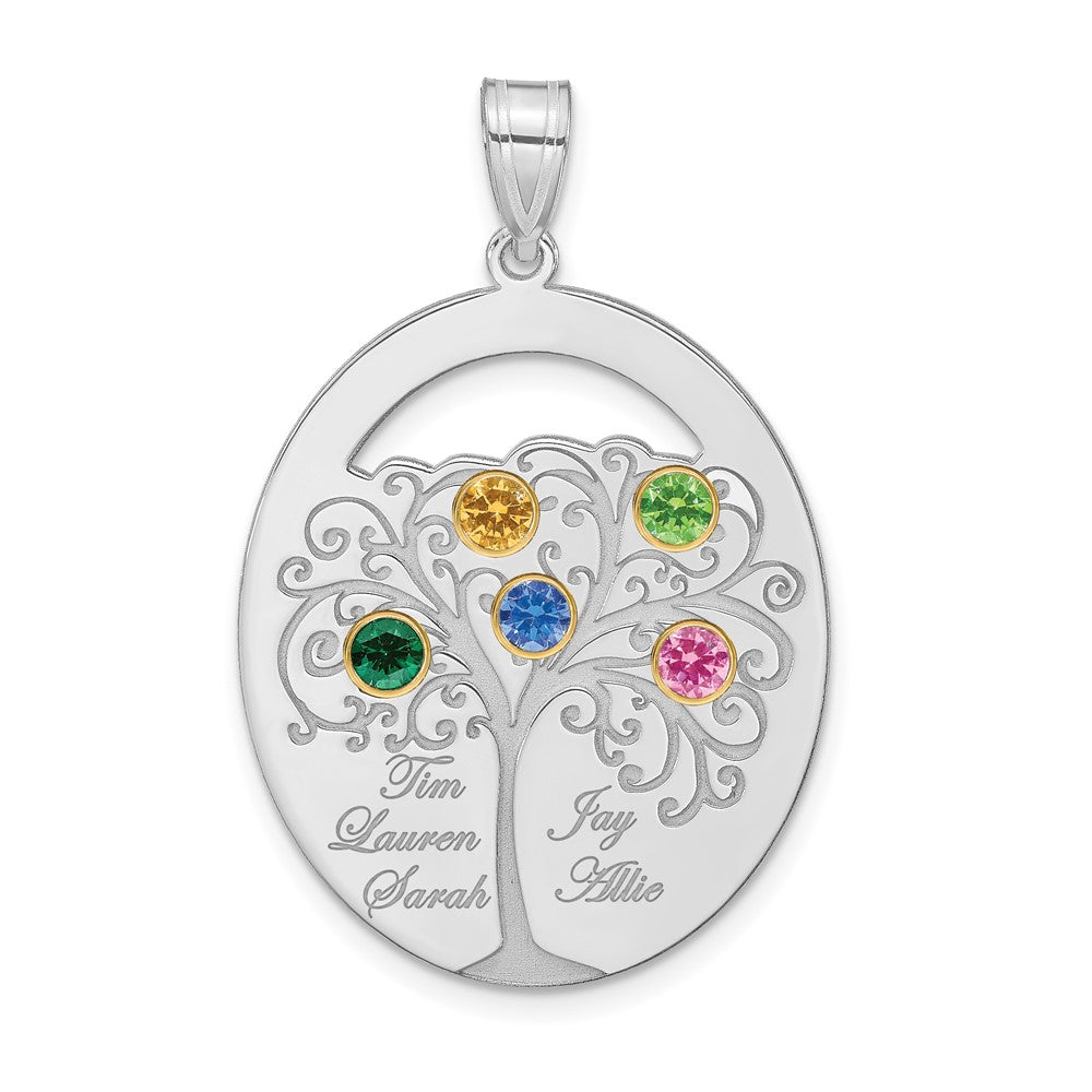 Sterling Silver Silver/Rhod Plated 5 Birthstone With 14K Bezel Family Pendant