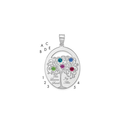 Sterling Silver Silver/Rhod Plated 5 Birthstone With Ss Bezel Family Pendant
