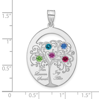 Sterling Silver Silver/Rhod Plated 5 Birthstone With Ss Bezel Family Pendant