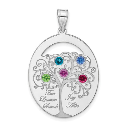 Sterling Silver Silver/Rhod Plated 5 Birthstone With Ss Bezel Family Pendant