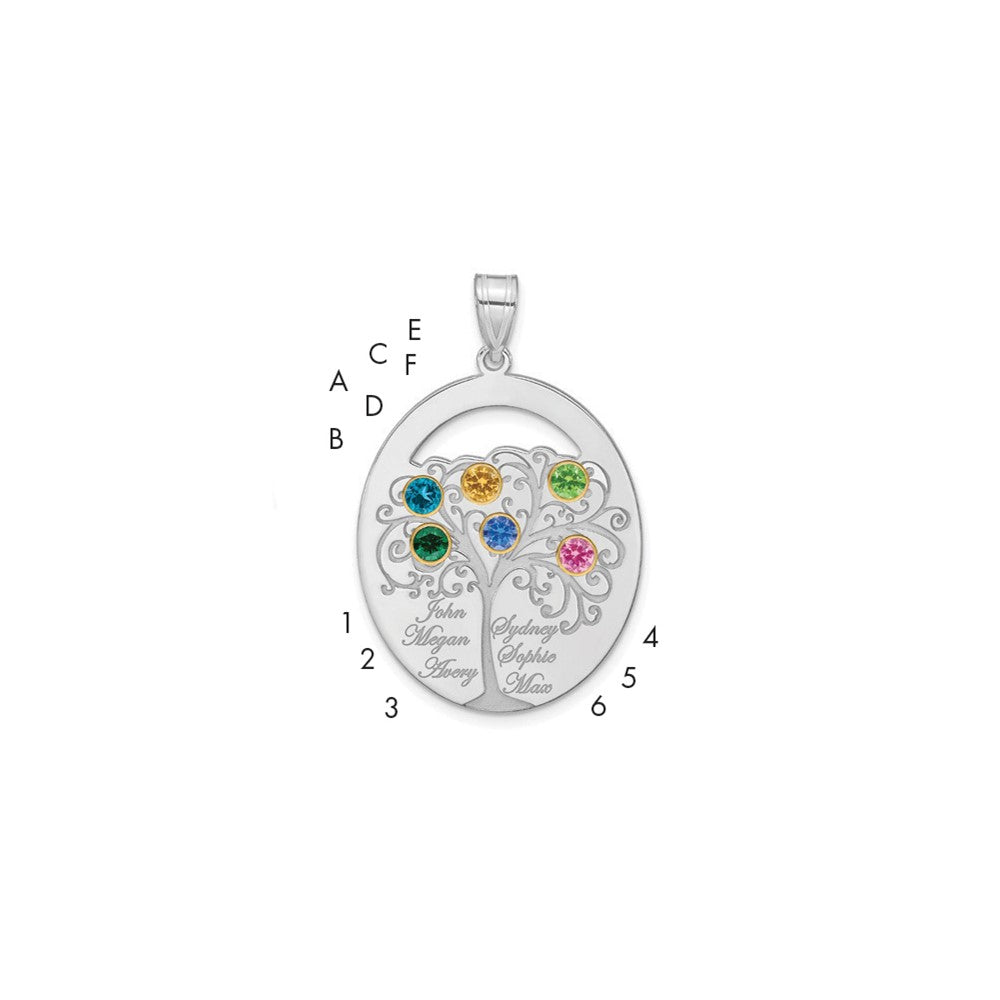 Sterling Silver Silver/Rhod Plated 6 Birthstone With 14K Bezel Family Pendant
