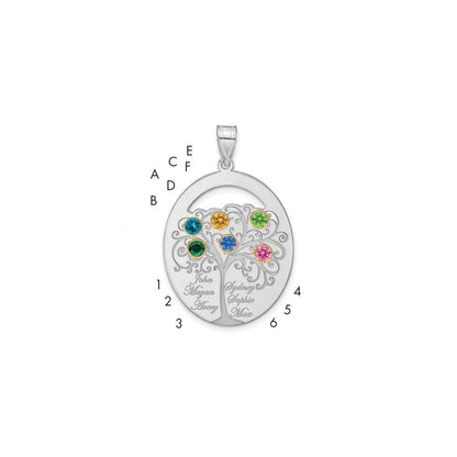Sterling Silver Silver/Rhod Plated 6 Birthstone With 14K Bezel Family Pendant