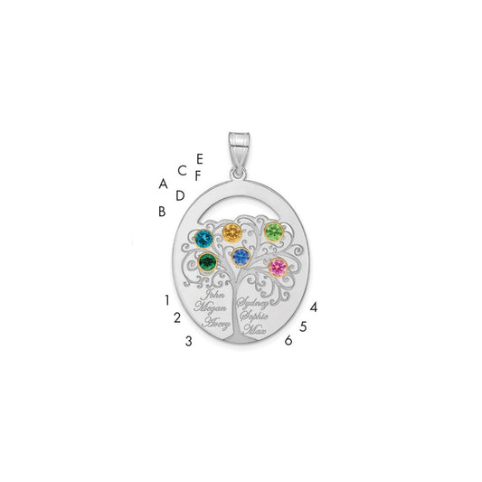 Sterling Silver Silver/Rhod Plated 6 Birthstone With 14K Bezel Family Pendant