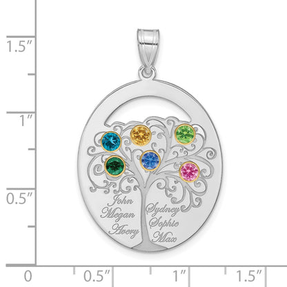 Sterling Silver Silver/Rhod Plated 6 Birthstone With 14K Bezel Family Pendant