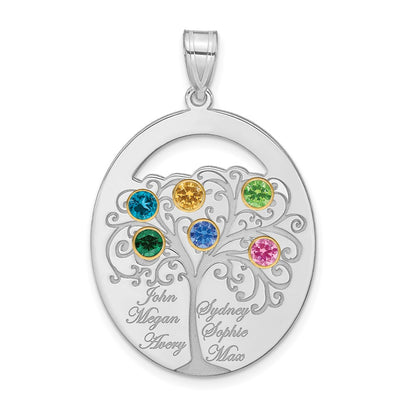 Sterling Silver Silver/Rhod Plated 6 Birthstone With 14K Bezel Family Pendant