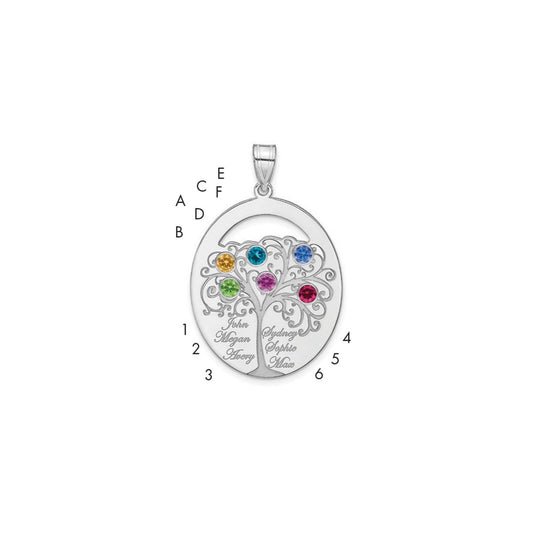 Sterling Silver Silver/Rhod Plated 6 Birthstone With Ss Bezel Family Pendant