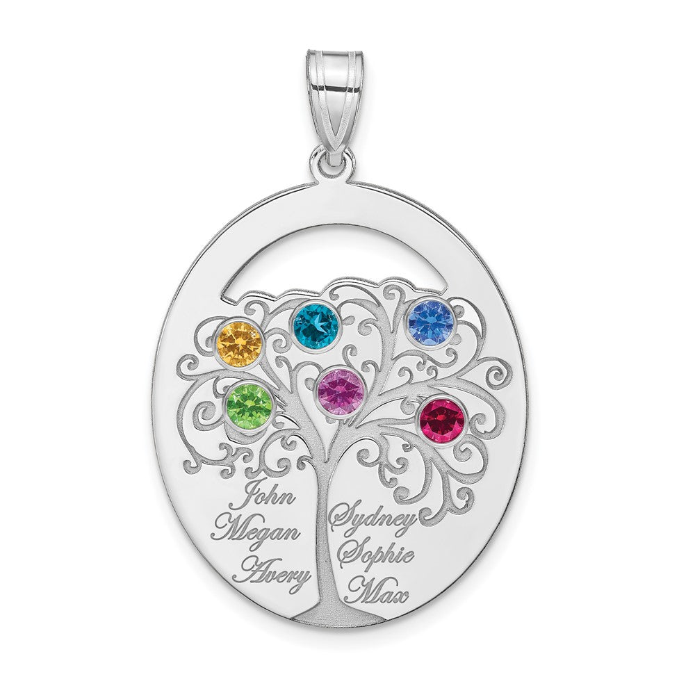 Sterling Silver Silver/Rhod Plated 6 Birthstone With Ss Bezel Family Pendant