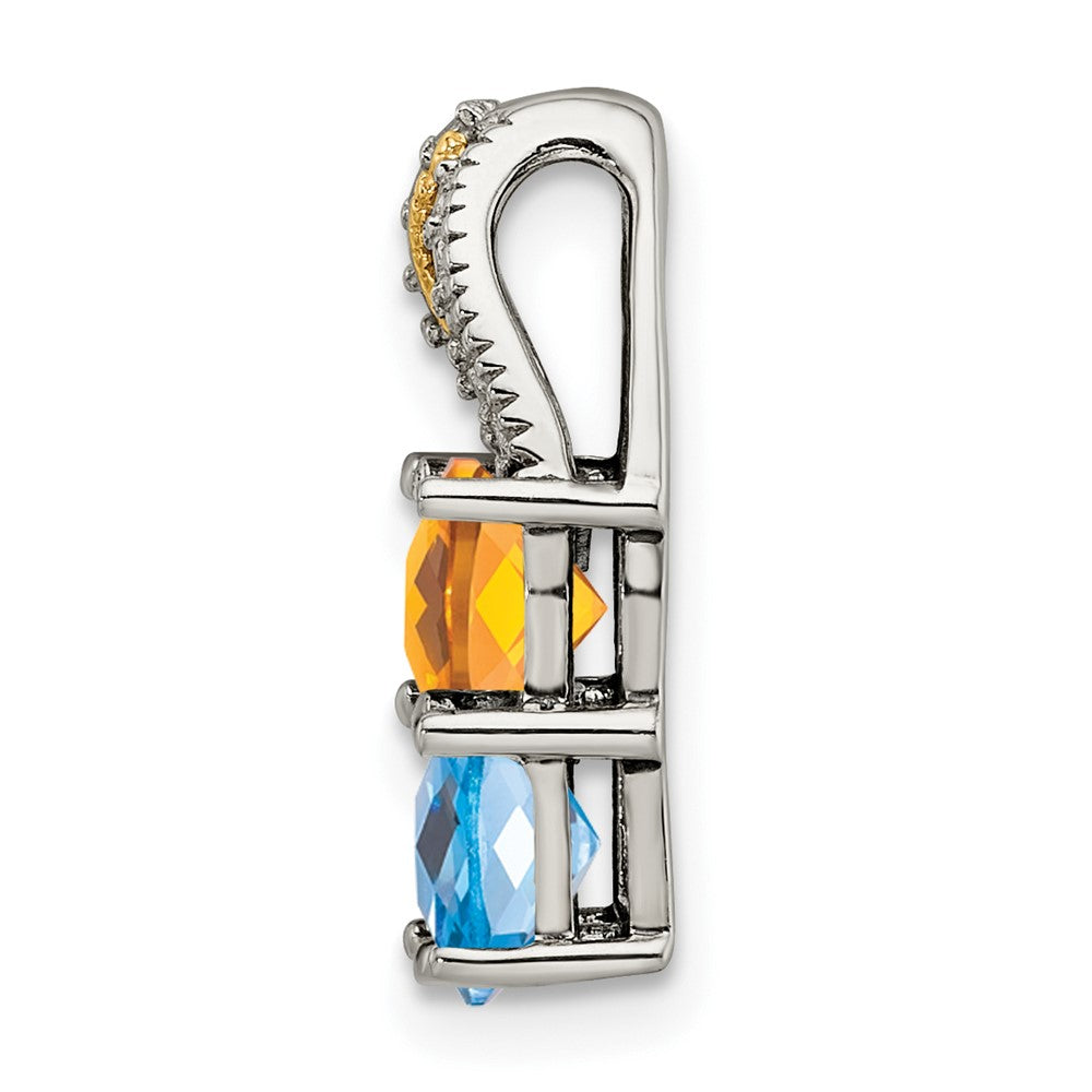 Sterling Silver Antiqued w/14K/Silver Two-Tone 4-stone W/diamond Mother's Pendant
