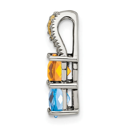 Sterling Silver Antiqued w/14K/Silver Two-Tone 4-stone W/diamond Mother's Pendant