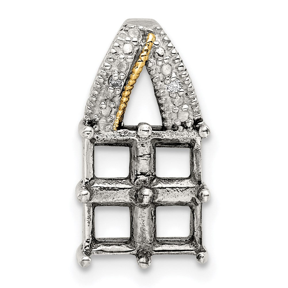 Sterling Silver Antiqued w/14K/Silver Two-Tone 4-stone W/diamond Mother's Pendant
