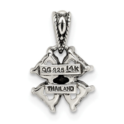 Sterling Silver Antiqued w/14K/Silver Two-Tone 4-stone Mother's Pendant