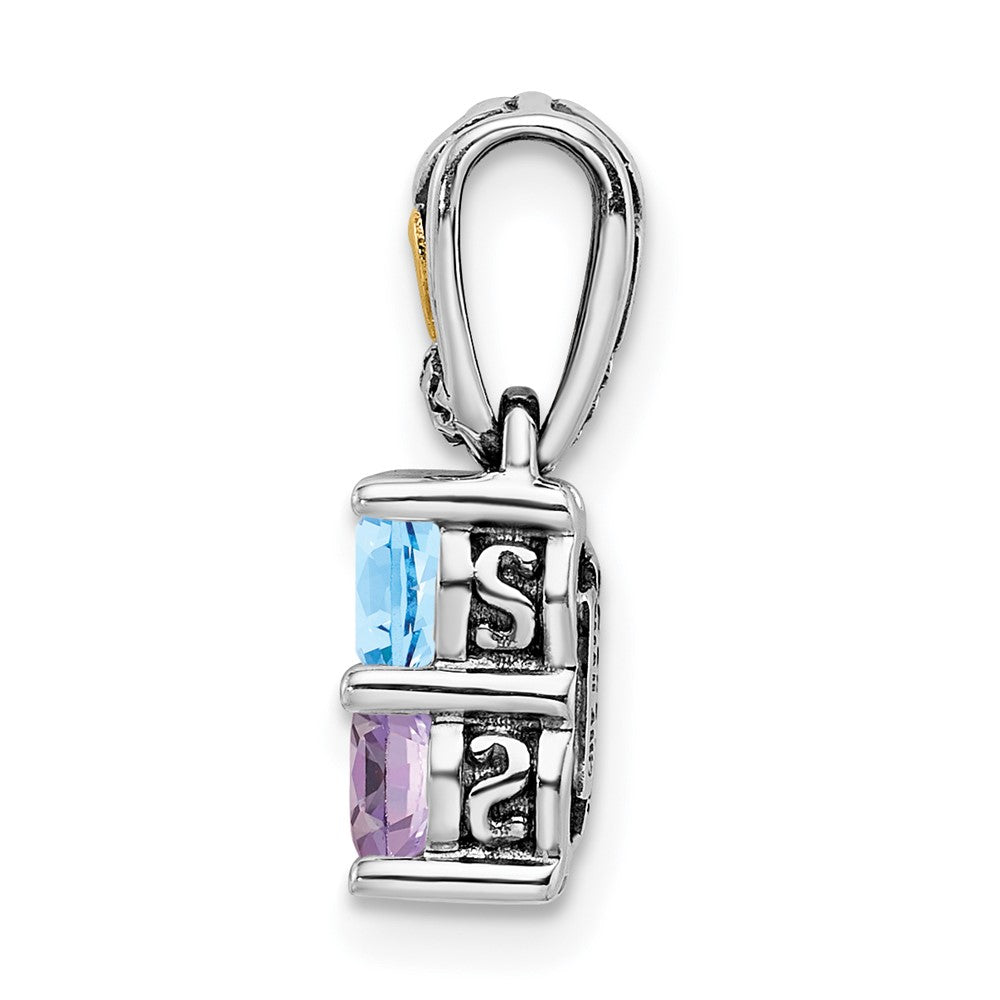 Sterling Silver Antiqued w/14K/Silver Two-Tone 2-stone W/diamond Mother's Pendant