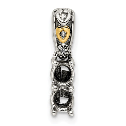 Sterling Silver Antiqued w/14K/Silver Two-Tone 2-stone W/diamond Mother's Pendant
