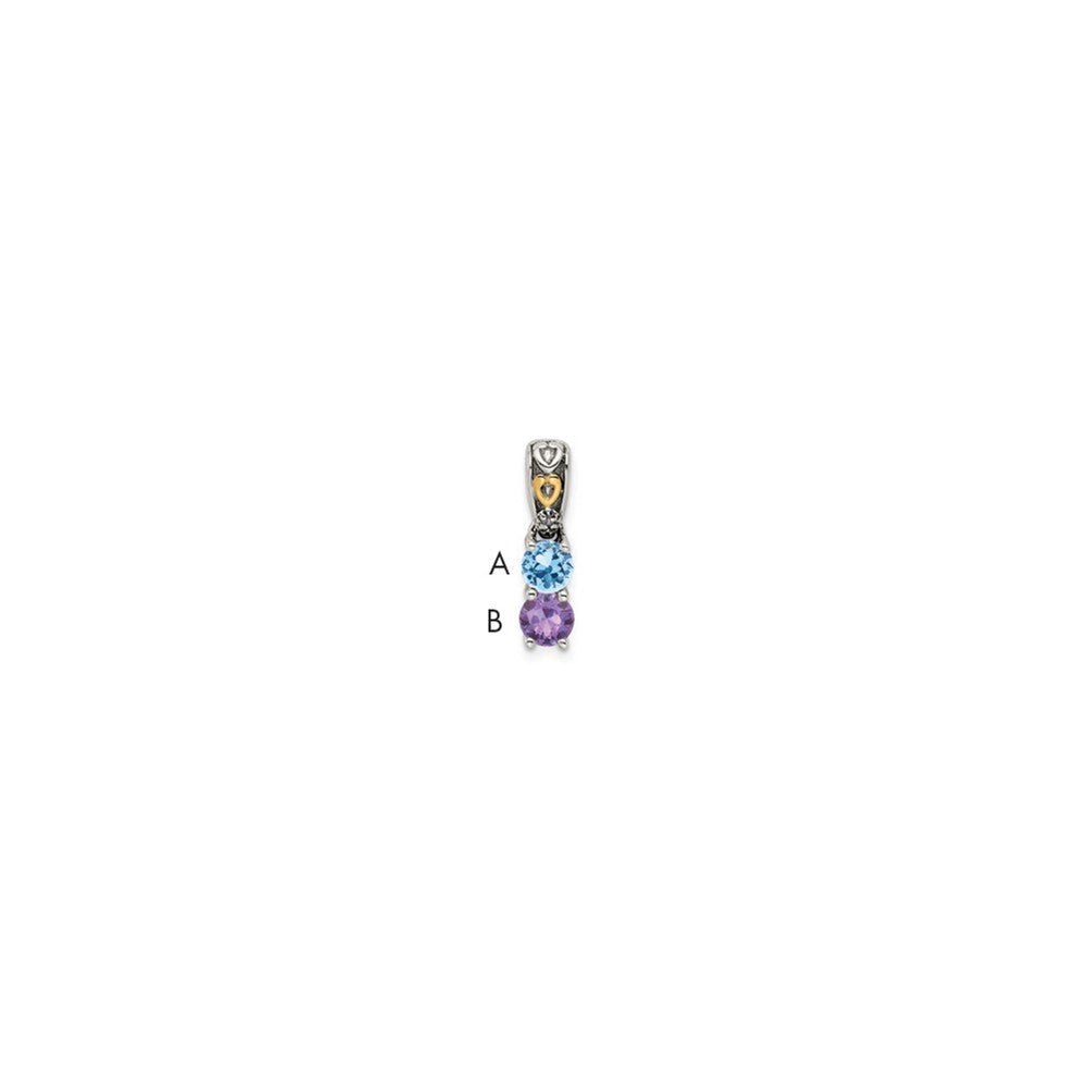 Sterling Silver Antiqued w/14K/Silver Two-Tone 2-stone W/diamond Mother's Pendant