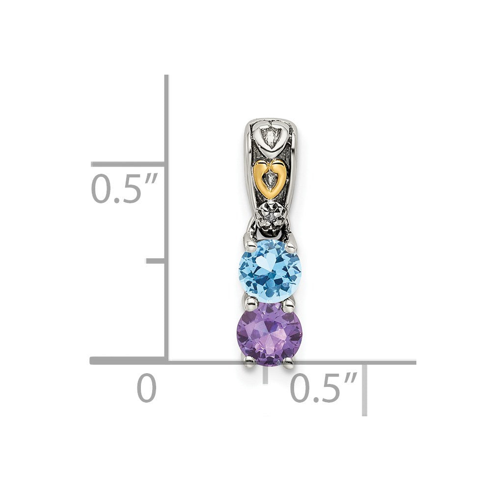 Sterling Silver Antiqued w/14K/Silver Two-Tone 2-stone W/diamond Mother's Pendant
