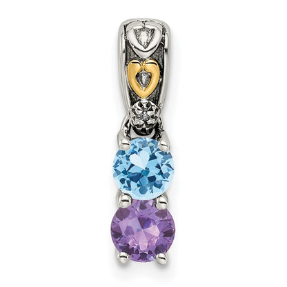 Sterling Silver Antiqued w/14K/Silver Two-Tone 2-stone W/diamond Mother's Pendant