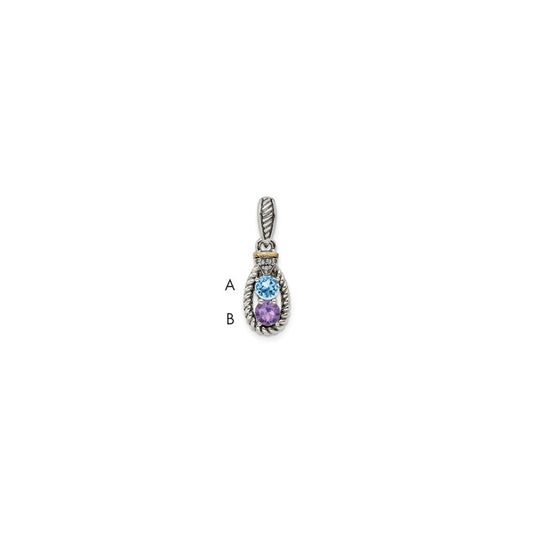 Sterling Silver Antiqued w/14K/Silver Two-Tone 2-stone W/diamond Mothers Pendant Semi-Mount
