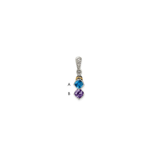 Sterling Silver Antiqued w/14K/Silver Two-Tone 2-stone W/diamond Mothers Pendant Semi-Mount