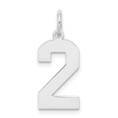 Sterling Silver Silver/Rhodium-Plated Polished Number 2 Charm