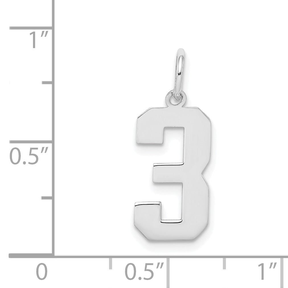 Sterling Silver Silver/Rhodium-Plated Polished Number 3 Charm