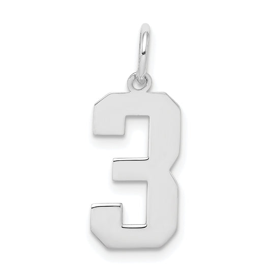 Sterling Silver Silver/Rhodium-Plated Polished Number 3 Charm
