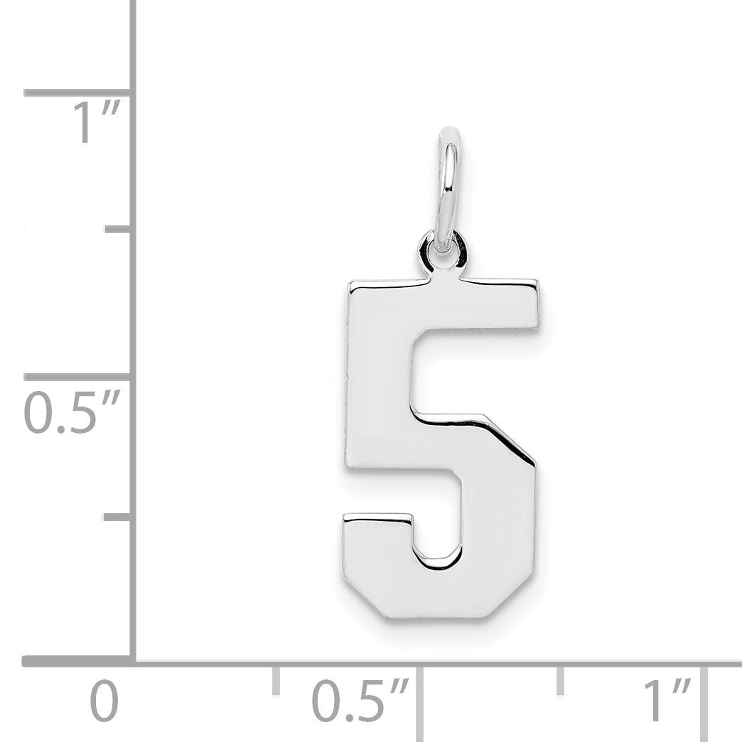 Sterling Silver Silver/Rhodium-Plated Polished Number 5 Charm