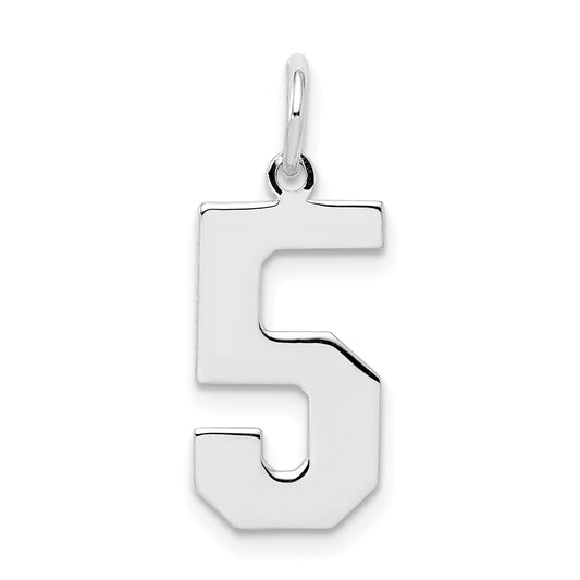 Sterling Silver Silver/Rhodium-Plated Polished Number 5 Charm