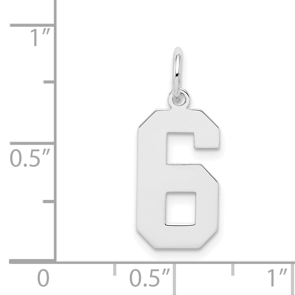 Sterling Silver Silver/Rhodium-Plated Polished Number 6 Charm