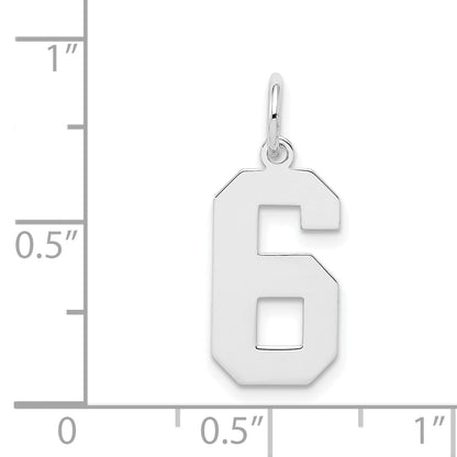 Sterling Silver Silver/Rhodium-Plated Polished Number 6 Charm