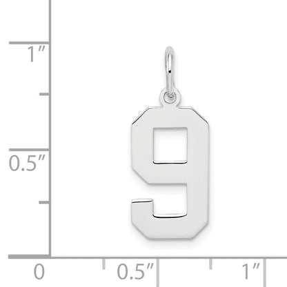 Sterling Silver Silver/Rhodium-Plated Polished Number 9 Charm