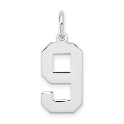 Sterling Silver Silver/Rhodium-Plated Polished Number 9 Charm