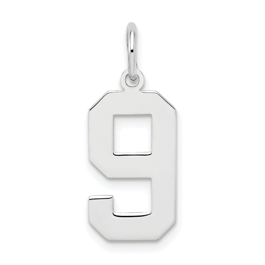 Sterling Silver Silver/Rhodium-Plated Polished Number 9 Charm