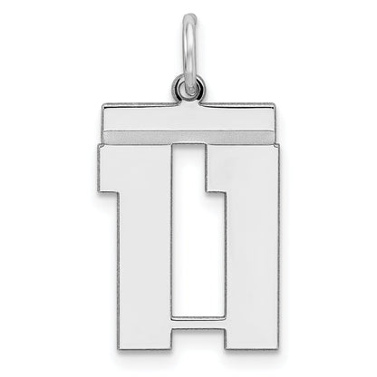 Sterling Silver Sterling/Silver Rhodium-Plated Polished Number 11 Charm