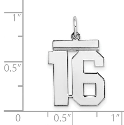 Sterling Silver Sterling/Silver Rhodium-Plated Polished Number 16 Charm