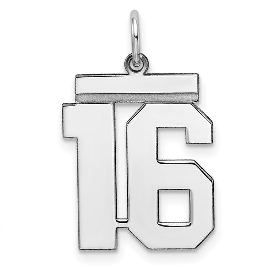 Sterling Silver Sterling/Silver Rhodium-Plated Polished Number 16 Charm