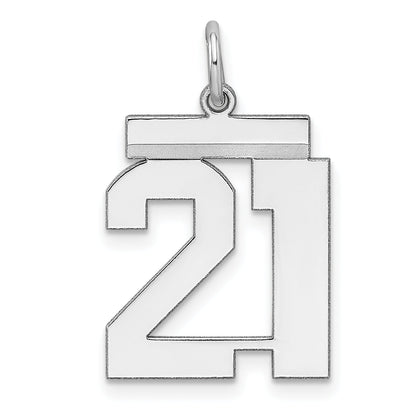 Sterling Silver Sterling/Silver Rhodium-Plated Polished Number 21 Charm