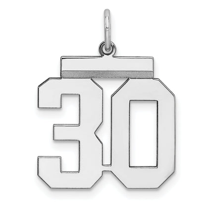 Sterling Silver Sterling/Silver Rhodium-Plated Polished Number 30 Charm
