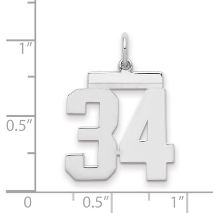 Sterling Silver Sterling/Silver Rhodium-Plated Polished Number 34 Charm